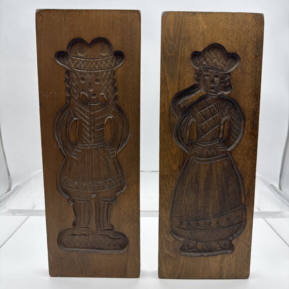 Pair 14” Vintage Wooden Cookie Molds German Dutch Carved Wood Wall Decor Kitchen - Picture 1 of 15